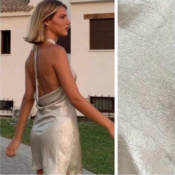 Zara Metallic Gold Silver Draped Halter Mini Dress NWT Size Small - Picture 2 of 10